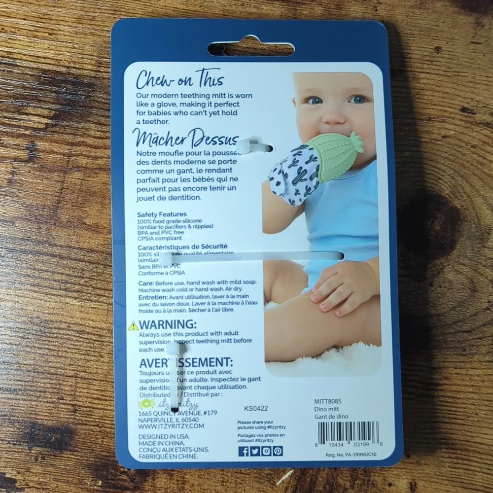 New Itzy Mitzies Teething Mitt- Dinosaur Green